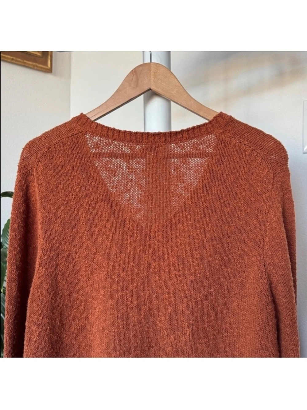 J Crew Brown Copper Knit V Neck Sweater Sz L side slits